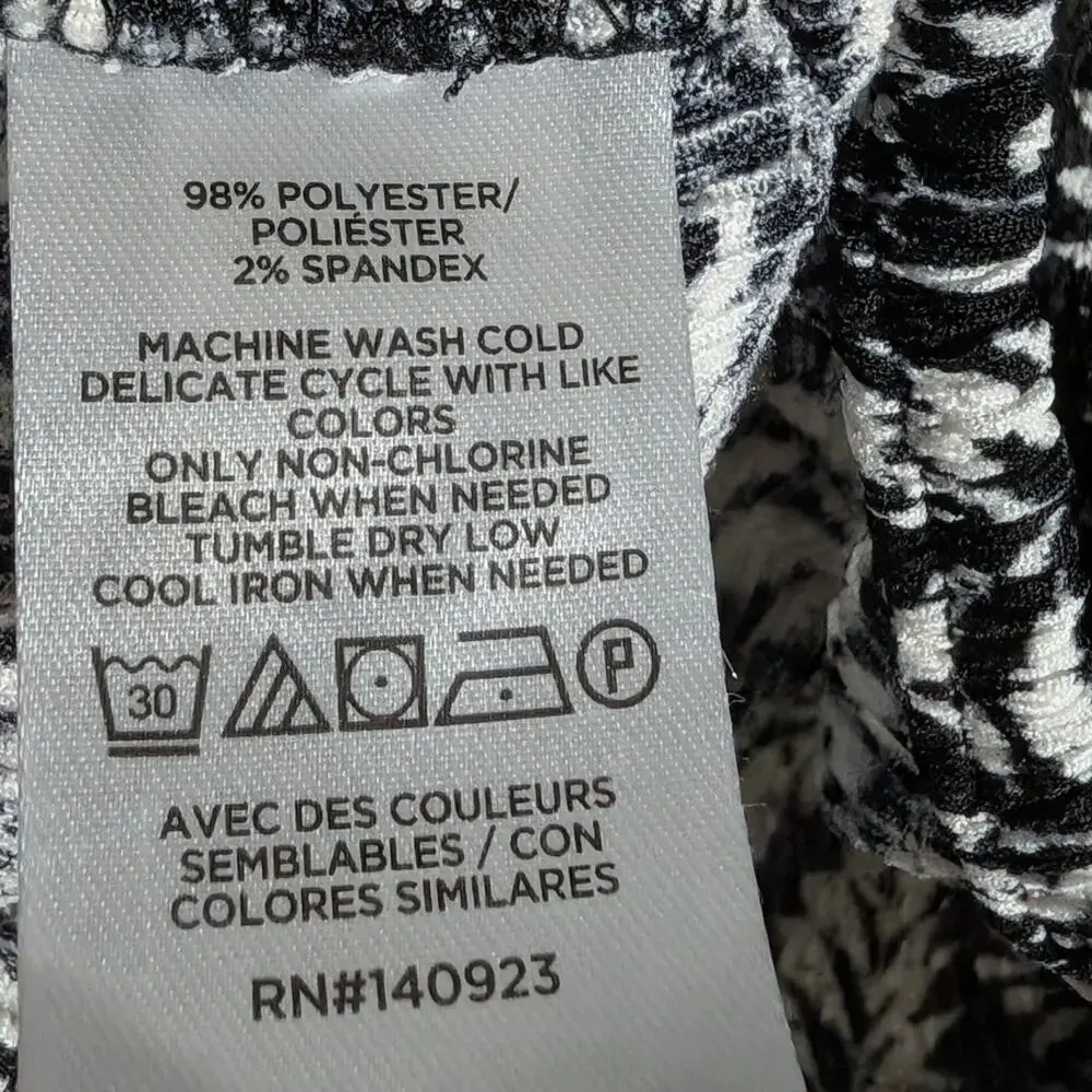 LOFT Black & White Textured‎ Botanical Puff Sleeve Blouse Size Small